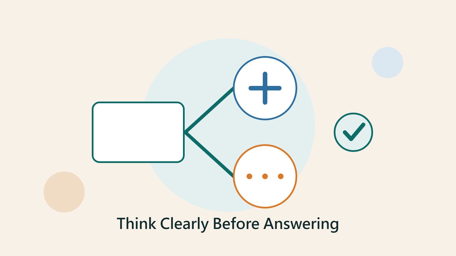Original illustration of a chat window with quick reply and deep thinking paths converging into verifiable answers