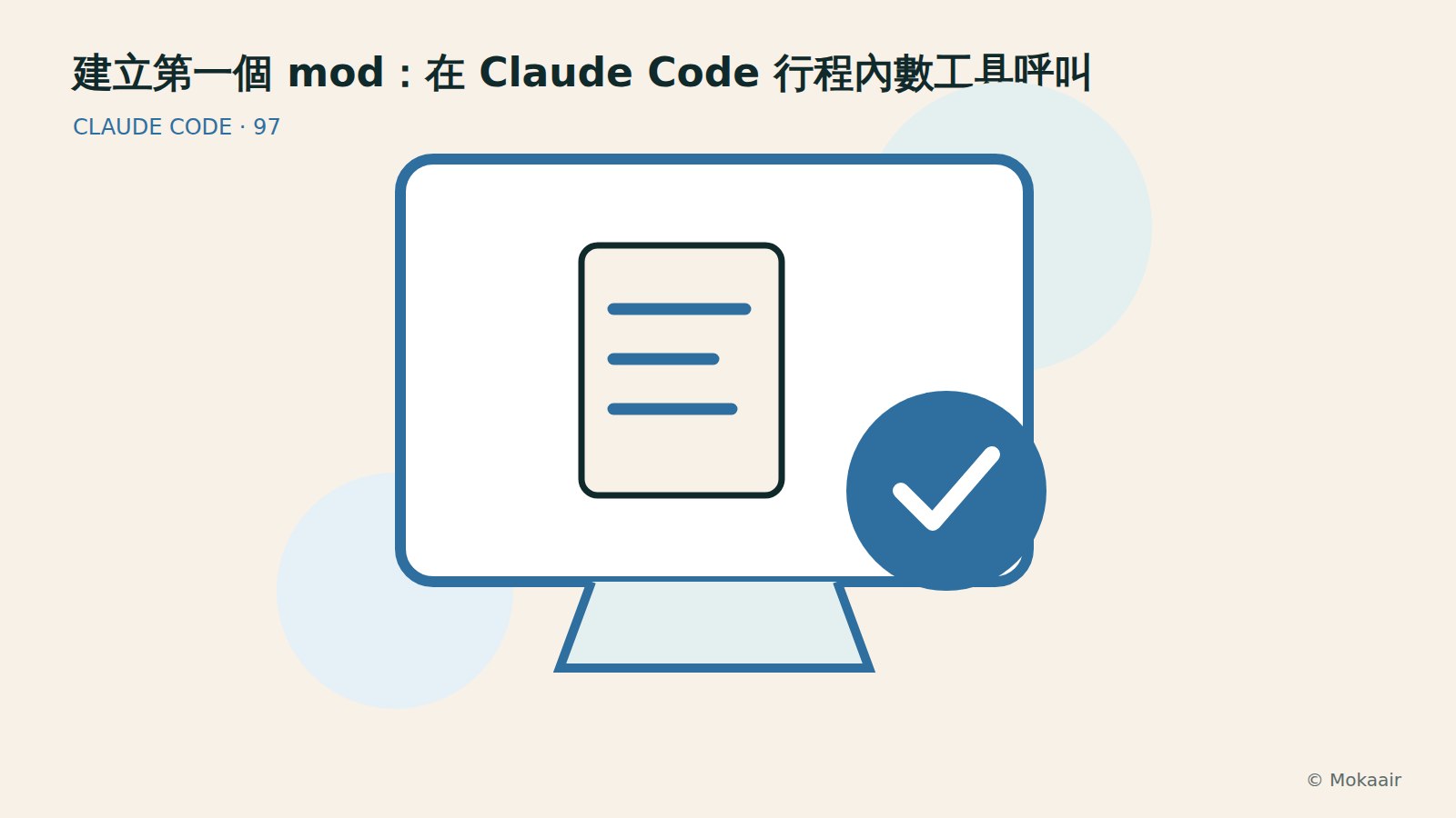 建立第一個 mod：在 Claude Code 行程內數工具呼叫：文件、螢幕與完成記號的幾何插圖