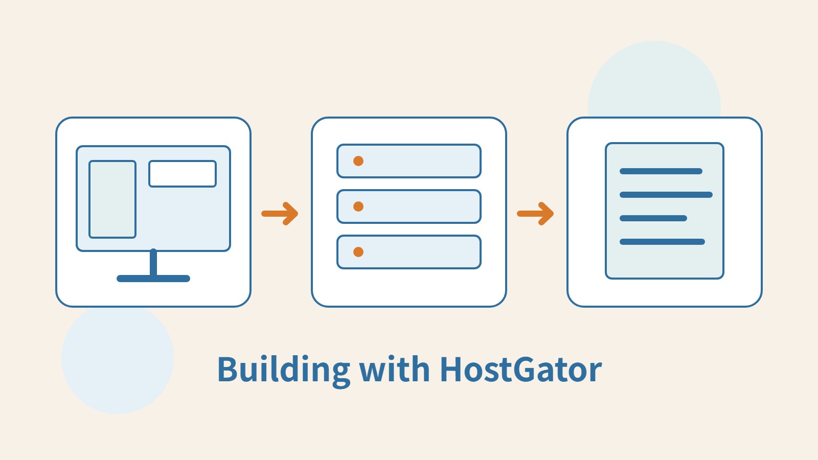 An original website-building illustration linking a website screen, a hosting server and maintenance documents.