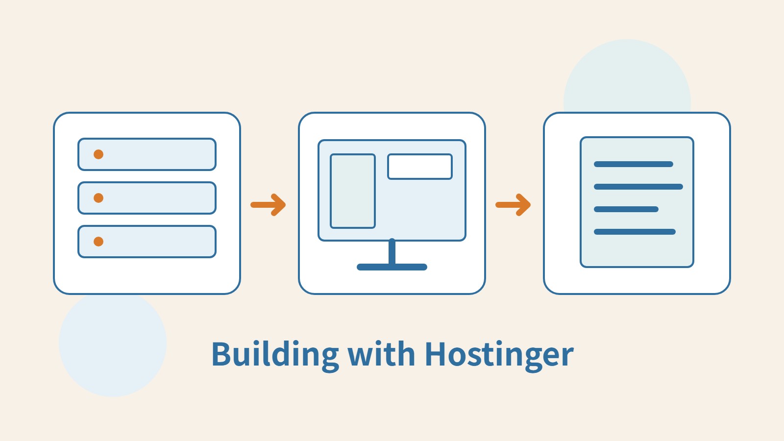An original illustration of hosting equipment, a website screen and a content document, without brand logos.