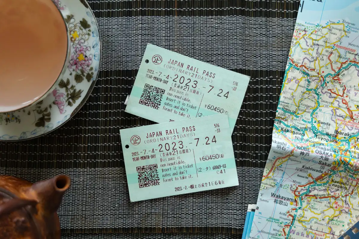 兩張日本鐵路周遊券 JR Pass 的票券