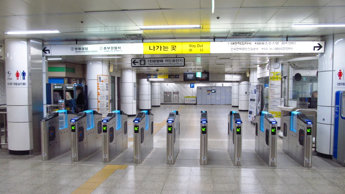 Ticket gates at Myeongdong Station on Seoul Subway Line 4