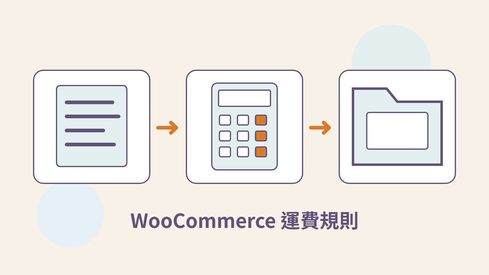 原創插畫，以地址文件、費用計算和商品資料夾呈現運費設定。