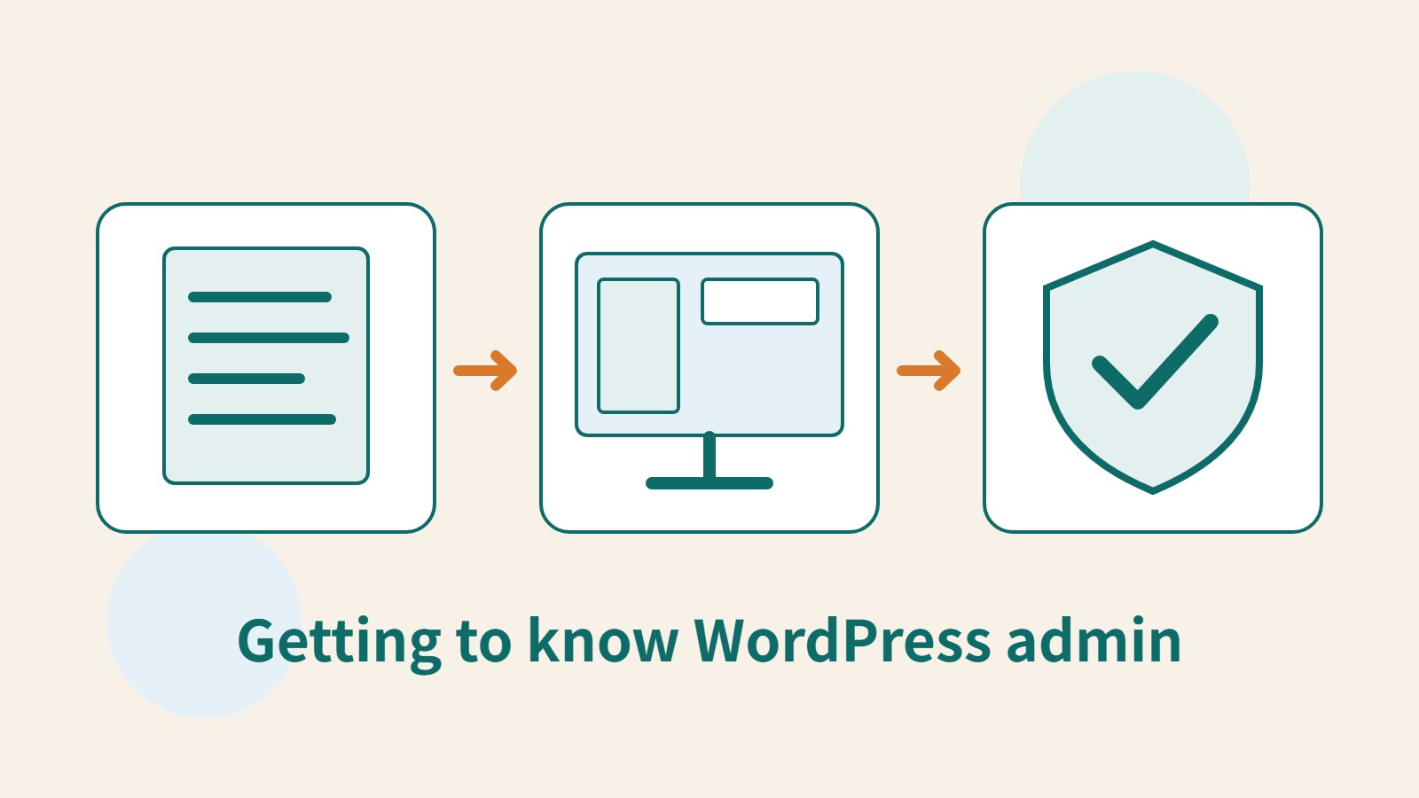 Original illustration of three work icons: a content document, a website layout and an administration shield.